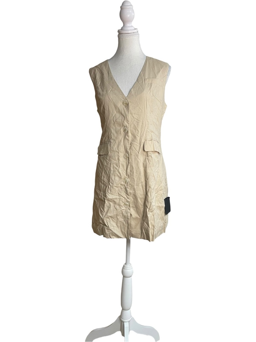 Lulus Mairi Linen Button-Front Sleeveless Mini Shirt Dress Beige